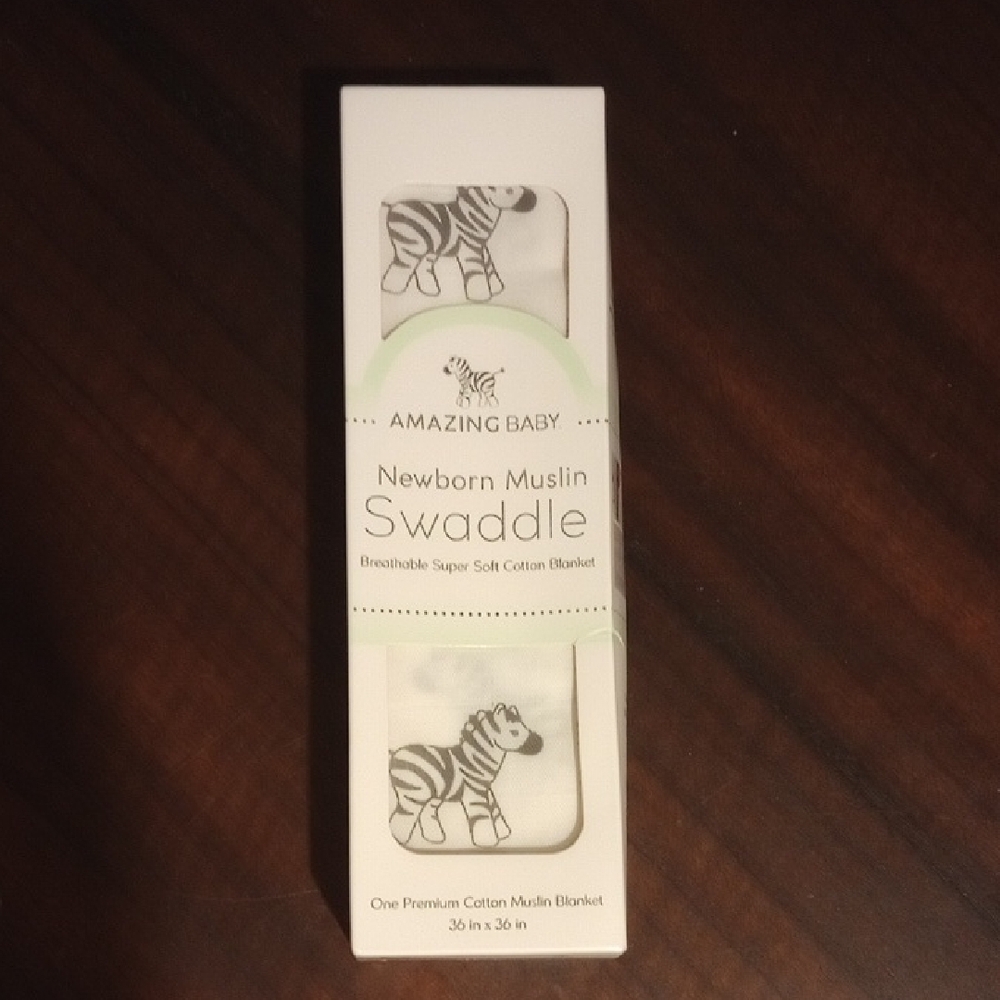 Newborn Muslin Swaddle - White with Zebra Print